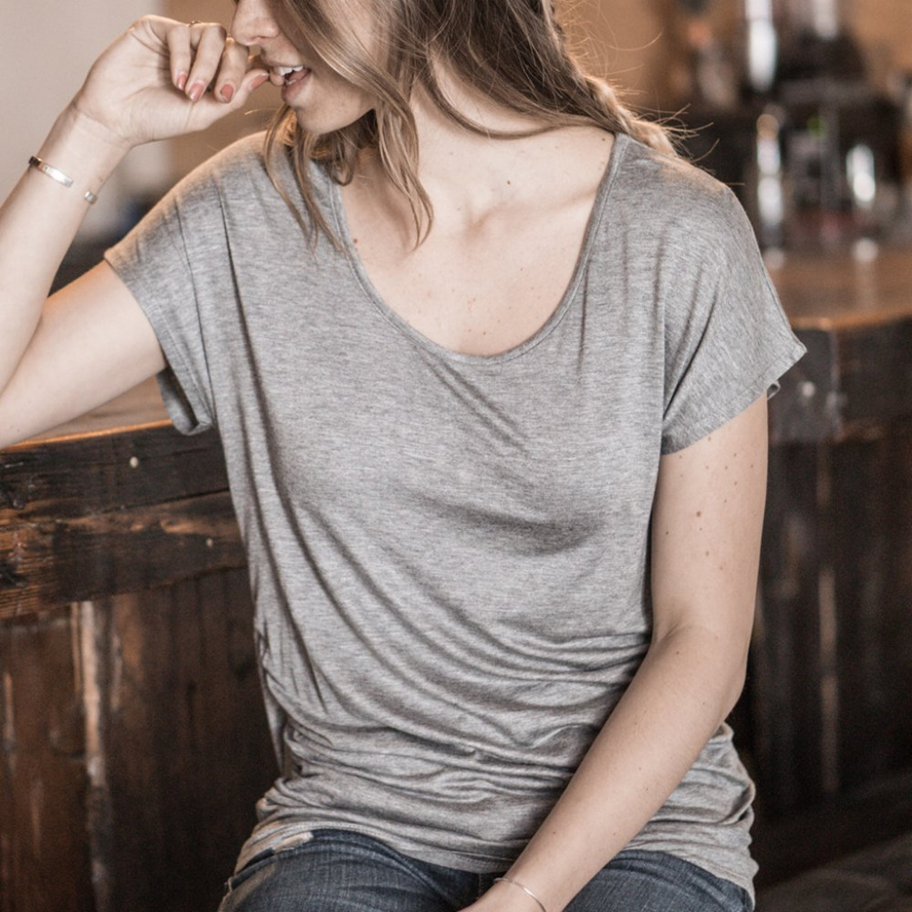 Mid Heather Grey Side-Ruche Dolman Top